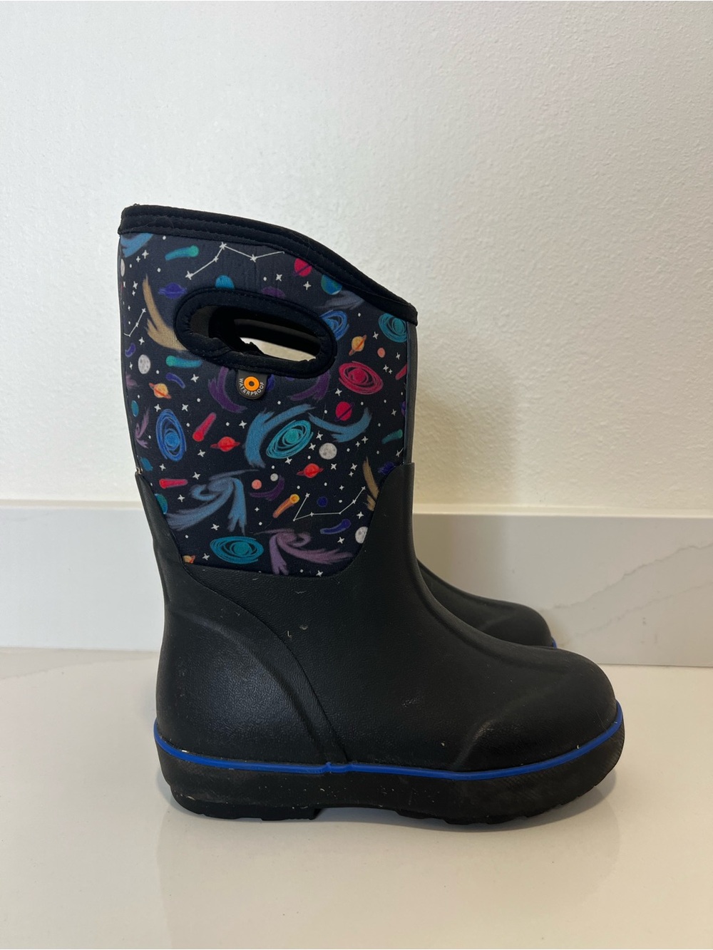 Kids Space-Print Waterproof Rain and Snow Bogs Boots - Black size 1